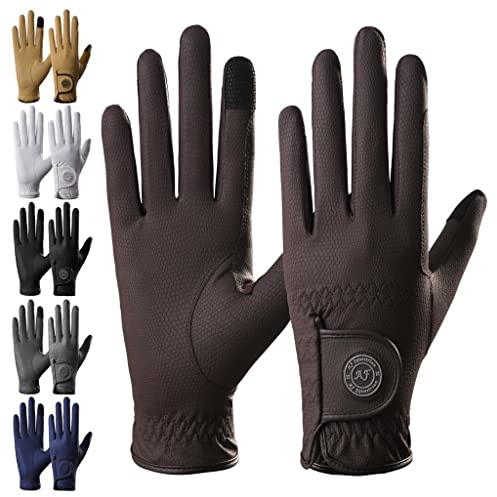 AF EQUESTRIAN - Guanti da equitazione da donna, in pelle sintetica premium, modello Sui Sereno, con design a pelle di serpente (Marrone, Taglia media)