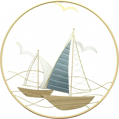 Dekoleidenschaft 3D Wandbild Regatta aus Metall, golden, rund, Ø 56 cm, Wandschmuck, Wanddeko, Wandverzierung, Deko-Objekt, Metallbild