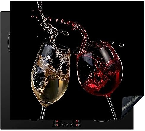 KitchenYeah© Herdabdeckplatte Induktion Schutzmatte Küche Herdabdeckung Ceranfeld Induktionsmatte Cerankochfeld Abdeckung Rotwein - Weißwein - Glas - Schwarz - Wein - 60x52 cm