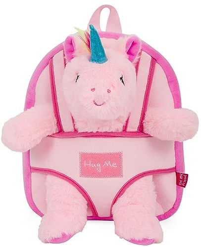 PERLETTI Zaino Asilo Bambina Bambino con Peluche 3 4 5 Anni - Zainetto Borsa Bimbo Bimba Scuola Materna Viaggi - Mini Cartella Scolastica Morbida con Unicorno Removibile - 21x27x9 cm (Unicorno Rosa)
