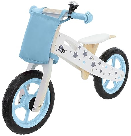 Joyz Laufrad aus Holz, Blau, Lauflernrad für Kinder ab 2 Jahren, Holzlaufrad mit verstellbarer Sitz, pannensicheren 11 Zoll-EVA-Räder, Kinderfahrrad Kinderlaufrad mit Stoffbeutel, Klingel & Tragegriff