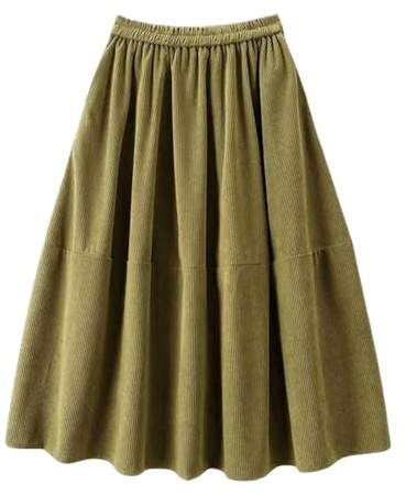 MdybF Gonna Lunga Donna Gonna Lunga Midi Velluto A Coste Femminile con Tasche alla Moda con Gonne Oscillanti A Pieghe in Alto Inverno Autunno Inverno-Verde-Taglia Unica