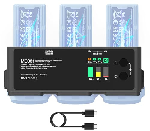 ISDT MA331 200W Ladegerät für DJI Air 3S Akku/DJI Air 3 Akku Drohnen Zubehör,as Gleichzeitige Laden von DREI Kanälen Unterstützt, mit Entlade/Speicher Funktion/APP Anschluss
