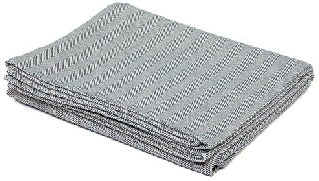 Bodhi Yogadecke Nidra | Meditationsdecke aus 100% Baumwolle | Behagliche & Wärmende Wohndecke | Baumwolldecke mit Fischgrätenmuster | Tagesdecke für Yoga & Meditation | Natur/dunkelblau