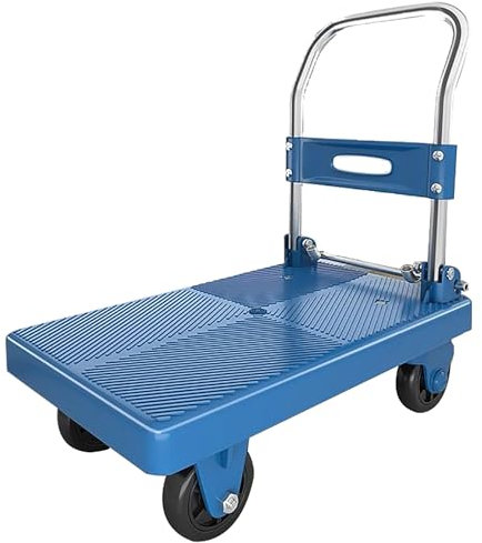 MINGYIHUI Plattformwagen Schwerlast-plattformwagen Mit Gummimatten Und TPR-gummirädern, Stahlwagen, 150 Kg Tragkraft, Flachbettwagen Sackkarren(Size:70 * 42,Color:blau)