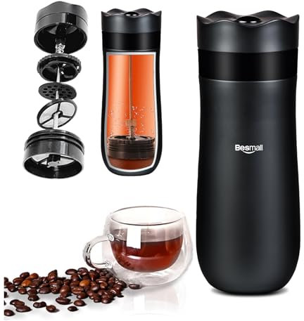 Caffettiera francese in acciaio inox Thermos Caffettiera pistone con filtri e funzione termica, Coffee, Pressofiltro French Press per caffè o tè, campeggio. ﻿