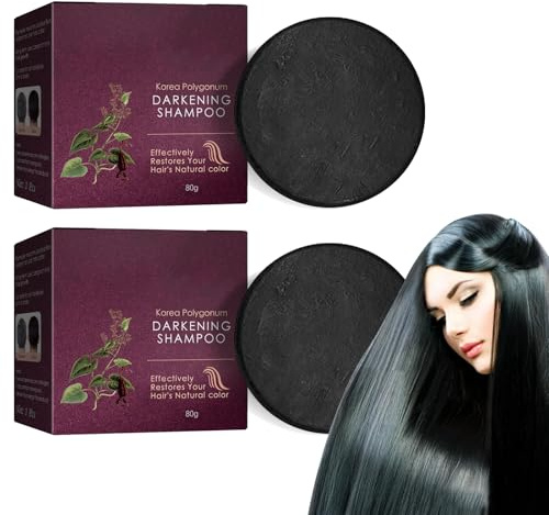 Tkekruh 2PC Barra de Champú 80g, Champú para Oscurecer el Cabello, Jabón Champú, Champú Sólido, Anti-Hair Loss Shampoo Bar, Promueve el Crecimiento del Cabello, Mantener y Recuperar el Cabello