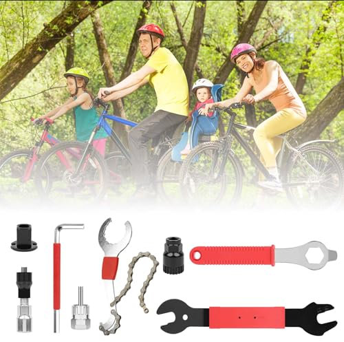 Fahrrad Werkzeug Kit, 9Pcs Fahrrad Reparatur Werkzeug Kit Multifunktional Reparatur Set Removal Tool mit Kurbel Demontage Speichenschlüssel Kassette Zahnkranzabzieher für Fahrrad Werkzeugsets