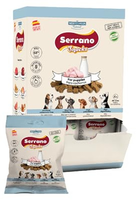 Mediterranean Natural Serrano | Snacks para Perro | Premio Adiestramiento | Semihúmedo | Varios Sabores | 25x85Gr | (25x85Gr, Cachorro)