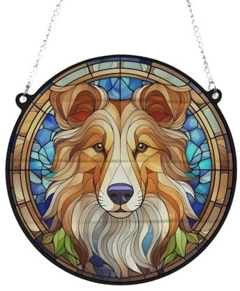 Rough Collie Stained Glass Effect Suncatcher Gift for Dog Lovers - 19cm