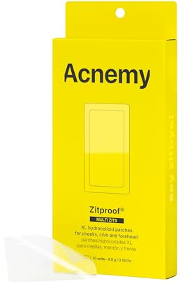 ACNEMY ZITPROOF® MULTIZITS - Parches Hidrocoloides XL Antiacné para Mejillas 10 uds, Mentón y Frente, Ácido Salicílico, Árbol del Té y Centella Asiática, Reduce Inflamación y Cicatriza Imperfecciones