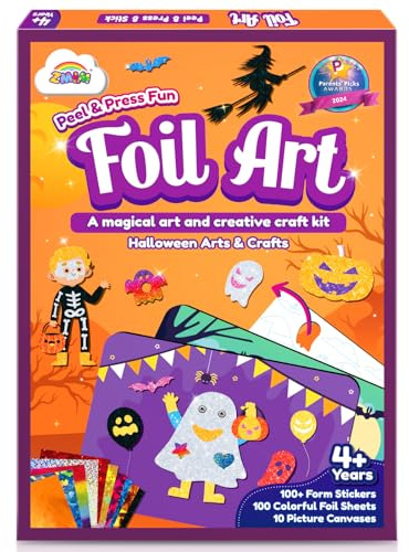 ZMLM Kunst Bastelaktivität Kinder, Halloween Aufkleber Folienspaß Bastelkoffer DIY Färben Kunstmalerei Kreative Aktivität Geschenke für Jungen Mädchen Alter 3-9 Jahren Partybevorzugungs-Bastelbedarf