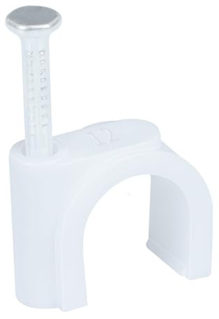 LeMotech Kabelschellen, 200 Stk. 12mm Runde Kabelhalter Mit Eingestecktem Nagel, Koaxialnagelschellen für Kabelmanagement RG11 10AWG CAT7 CAT8 Ethernet Kabelschellen, weiß