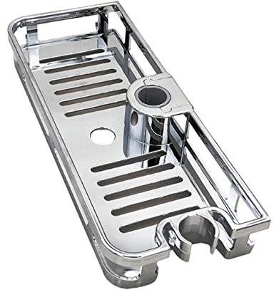 Hoement Scaffale Doccia per Asta Scorrevole, Portaoggetti Bagno in Abs Argento, Altezza Regolabile, Drenaggio Rapido, per Shampoo e Sapone