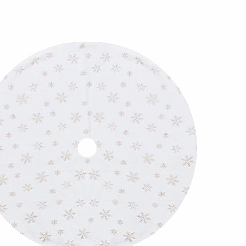 Virylon Weihnachtsbaum Decke 120cm, Weiß Christbaumdecke Rund mit Gold Schneeflocken, Tannenbaum Decke für unter Weihnachtsbaum Weihnachten Dekorationen Party