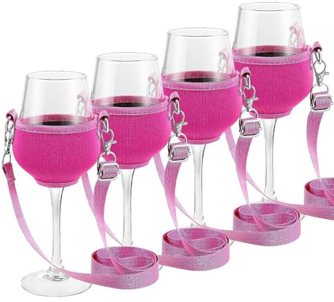 Wzhtuzi Weinglas-Halshalter, 4 Stück, Tragbar, Rosa, Klein (2.5x7.5x27 cm), Perfekt für Soziale Veranstaltungen und Outdoor-Aktivitäten, Accessories