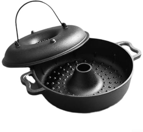Sartén gruesa de hierro fundido, adecuada para una variedad de métodos de cocción, incluyendo hornear a la parrilla y cocinar en la estufa, sartén redonda con tapa que distribuye uniformemente el