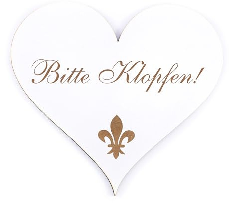 Dekolando Deko Türschild Herz - Bitte Klopfen! - Schild 13 x 12 cm - Schilder Türschilder Namensschilder Wohnung selbstklebend Holzschild Tür Holzschilder