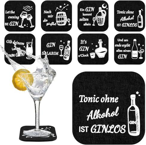 Posavasos de fieltro con frases de ginebra, 8 unidades, posavasos de cristal, posavasos de ginebra, resistentes al calor, lavables para bebidas, bares, tazas, vidrio, amantes de la ginebra y bebedores