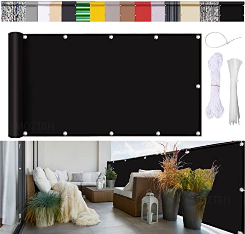Balkon-Sichtschutz mit UV-Schutz und wasserabweisender Abdeckung, ideal für Garten, Terrasse, Veranda, Schwarz, 145 x 400 cm