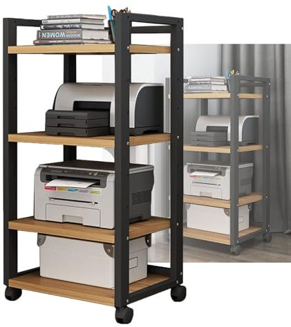 Multifunktionaler Druckerständer mit 4 Ebenen, mit abnehmbarem Audio-AV-Medienregal, Komponentenschrank aus Holz für CD-Player, Eck-Stereoständer, 55 x 50 x 100 cm, Schwarz