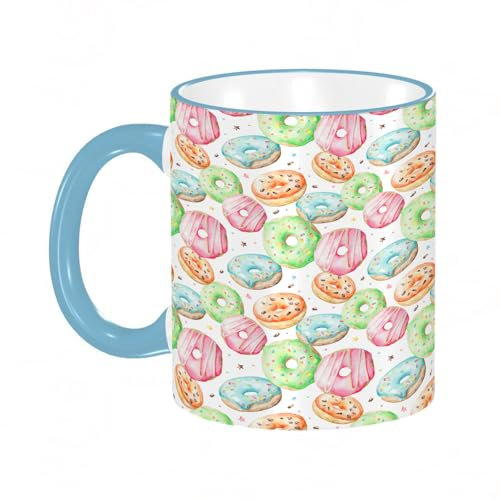 YOIUE Tazze Originali di caffè e Colazione Tazze - stampata Ceramica 11 once di tazze 330 ml Decora la tua tazza regalo,Modello di ciambelle dolci e deliziose con vari gusti di granelli di polvere e