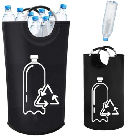 Contenitore per bottiglie di pegni da 82 l, contenitore vuoto, grande contenitore per bottiglie di pegno, contenitore per bottiglie di pegni con manici, raccoglitore di bottiglie da cucina, nero