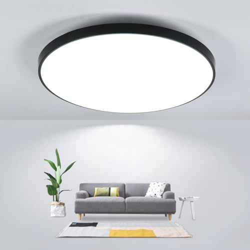 Comely LED Deckenlampe Rund 27cm, IP44 Wasserdicht, 24W 6500K Kaltweiß, Schwarz, CRI 80, Flache LED Deckenleuchte für Bad, Küche, Balkon, Flur, Schlafzimmer