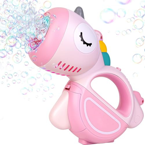 Seifenblasenpistole Kinder mit Musik I Tragbare Einhorn Seifenblasenmaschine für Kinder mit Seifenblasenlösung, Seifenblas Spielzeug Geburtstag Party