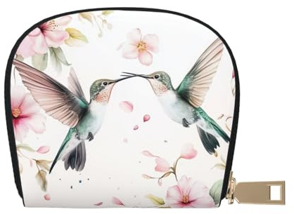 ASDJHFABKY Hummingbirds Leather Bag Pink Flowers Wallet Watercolor Birds Card Pack New Parents - Pediatrician and Pharmacy Cards 9X11CM