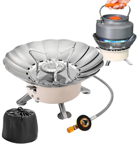 Réchaud de camping - Cuisinière pliante, pliable en acier inoxydable avec Ignition Piezo électrique, bouclier coupe-vent et table de cuisson réglable pour, et voyage