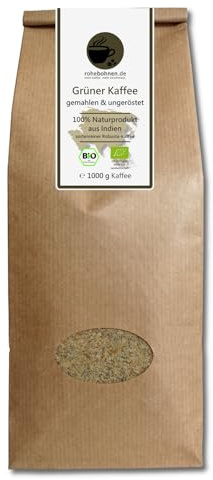Café vert moulu biologique pour perte de poids/régime - 100% naturel Robusta India (café vert moulu et non torréfié 1000g) - certifié GMP