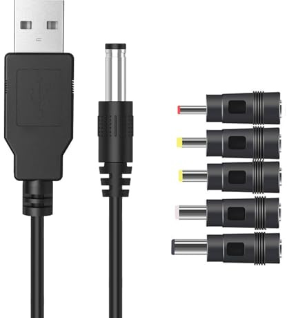 USB to Dc Power Cable,USB PowerCable Universal ChargerCable,USB A Maleto DC | USBA Male to DC 5.5x2.1mm Plug Adapter with 2.5x0.7/3.5x1.35/4.0x1.7/5.5x2.5/3.0x1.0mm Connector Compatiblefor Laptops,Router