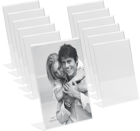 MARCOFOTO - Set de 12 Soportes Acrilico de Sobremesa - Soporte para Letreros, Porta Menus, Porta Poster y Expositor de Carteles de Metacrilato - Transparente Vertical para Oficina (13X18 cm - x12)