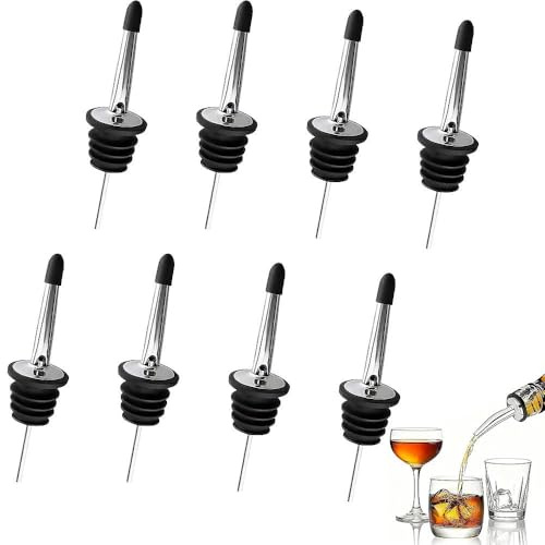 huoanpo 8 Pcs Stainless Steel Oil Pourers, Leak-Proof Anti-Drip Nozzle with Rubber Stopper, Easy Control and Fast Pour Spout for Olive Oil, Spirits, Vinegar, Ideal for Kitchen, Restaurant, Party