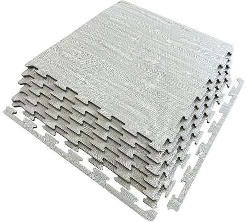 Foam Mat For Home Gym Yoga Exercise Floor Matting, Workouts Kids Play Weights Flooring Interlocking Wood Effect Foam Tiles (Grey, 20 Mats – 80 Square Feet)