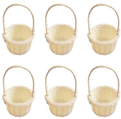 Docache flätade Mini blomkorg Liten vävd korgruta med handtag Dekorativ rattankorg för bröllop Liten (Cirkel)