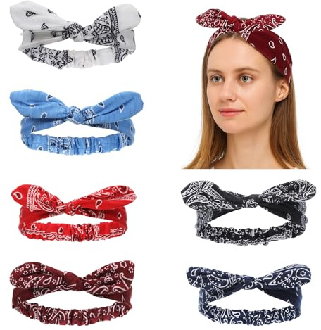 6 st boho rosett pannband, vintage paisley hårband, boho kanin öron bandana pannband, halkskydd söta knutna kvinnors hårband turban håraccessoarer