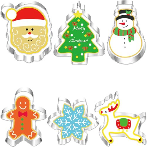 BELSVOR Lot de 6 Emporte Pièces Noël, Emporte Piece en Acier Inoxydable, Emporte Piece Biscuit pour Décoration Biscuit/Gâteau/Cookies/Pâtisserie, Emporte Piece Patisserie 6 Formes