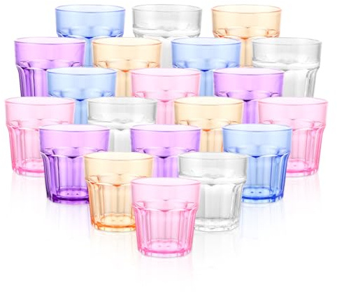 MIVIDE Lot de 20 gobelets en plastique multicolores de 260 ml, verres à eau en plastique, réutilisables, verres incassables, 5 couleurs, gobelets en plastique pour la maison, les fêtes, le bureau, le