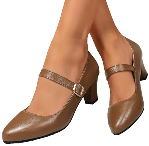 Escarpins Femme Petit Talon, Ballerines Escarpins Rose Poudre, Escarpin Confort pour Mariage Marron, Chaussure Orthopédique, Été Bride Sandales Mary Janes