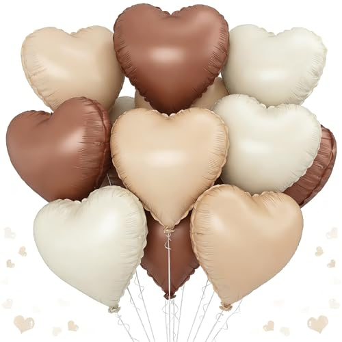 Herz Folienballon Beige Karamel Kaffee, 18 Zoll Herz Helium Luftballons, Kaffee Herzluftballons, Weiß Creme Herzballons Hochzeit, Herzform Folienluftballon für Geburtstag Verlobung Valentinstag
