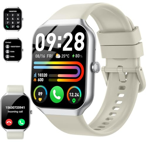 Smartwatch Uomo Donna, 1.96 HD 2026 Orologio Fitness Tracker con Effettua/Risposta Chiamate, 112+ Sportive,Contapassi/Sonno/Cardiofrequenzimetro, IP68 Impermeabile Smart Watch per iOS Android Bianco
