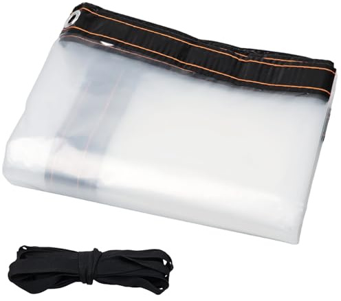 3m x 3m Clear Tarpaulin Waterproof Heavy Duty, Transparent Tarpaulin Sheet with Eyelets & Rope, Extra Large PVC Cover for Greenhouse, Garden Gazebo, Outdoor Camping, Caravan, Chicken Coop
