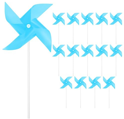 M METERXITY 15-Pack Quatre Lames Girouettes Arc-en-Ciel, 7.5 inch Spinners en Plastique pour Extérieur Moulin À Vent Fleur pour Décorations De Fête/Jardin, Accessoire Spinners [Bleu Clair]