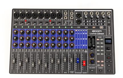 ZOOM LiveTrak L-12next Digital Mixer and Recorder with 12 Channels, Audio Interface, 14-Track Recording 24/96, Master Track 32-Bit Float, Live and Studio, OLED Display, Effects, Filters (UK Version)