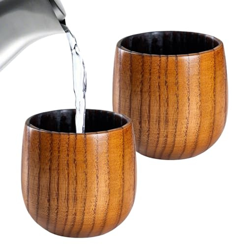 Bicchiere da whisky in legno – 2 pezzi riutilizzabili vecchio stile, bicchieri da bevanda in legno | Uomini Tè Caffè Vino Borbone Birra Bevande Calde Fredde Ufficio Ristorante Casa