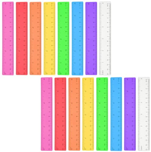 JJUNW 16 Pcs 6in Color Plastic Rulers with Millimeter and Inches