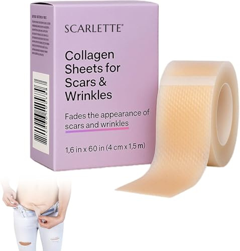 Scarlette Collagen Tape, 1.5m Silicone Scar Tape for Wrinkles & Scars, Professional Grade Silicone Scar Tape with Hyaluronic Acid for Face Body