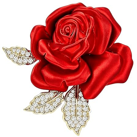 SSyang Perle Rosen Broschen Damen Brosche, Anstecknadeln Infacher Perlen Pin Broschen,Legierung Eingelegte Künstliche Brosche Schmuck, 3.8cm, für Frauen Kreativ und Nützlich (Rot, Rosen)